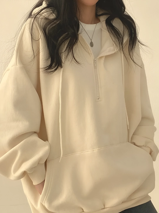 Худи женский oversize с капюшоном полу-замок толстовка осень зима хлопок 70% полиэстер 30%