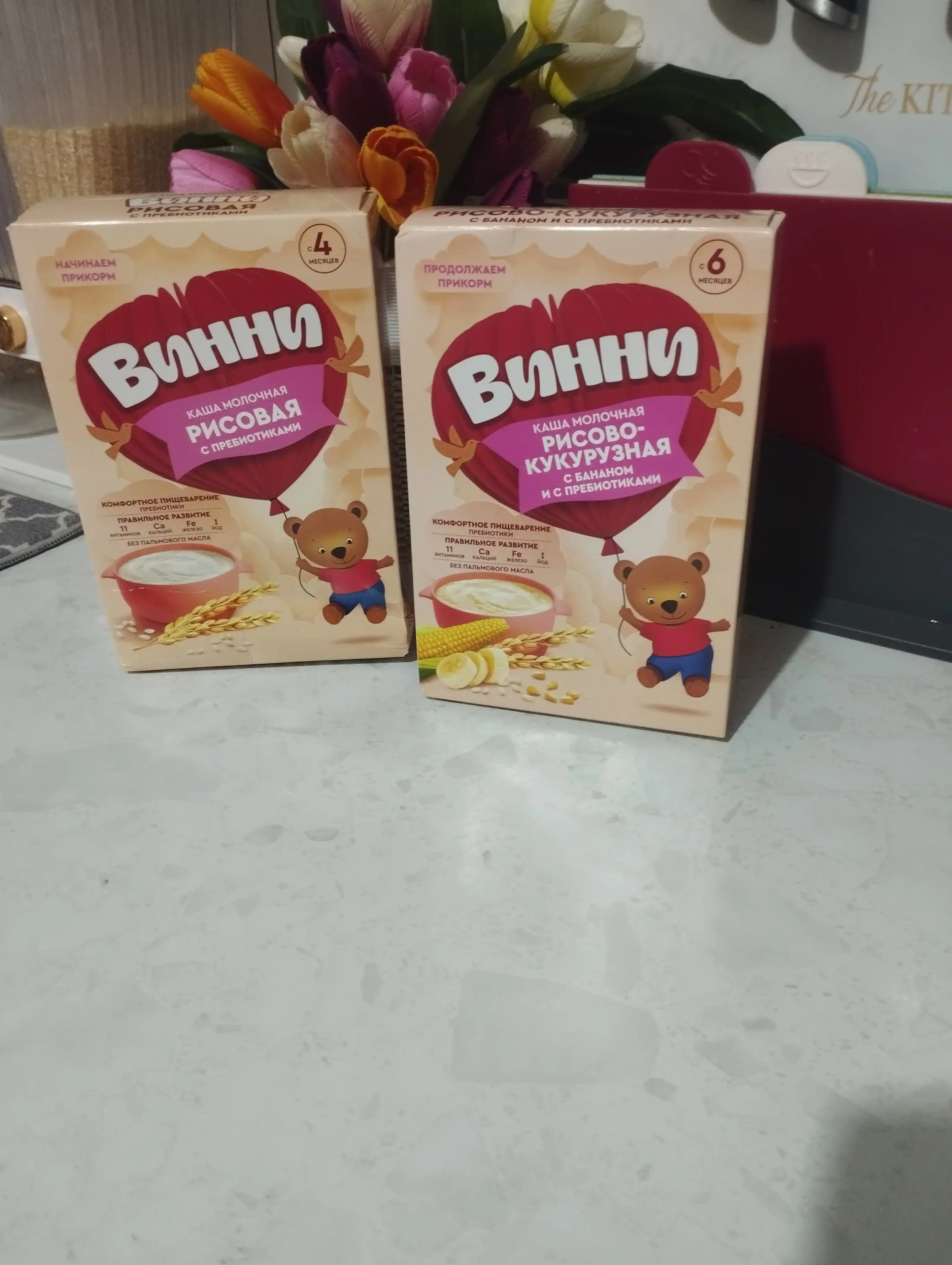 Sutli bo'tqa Винни, banan va prebiyotiklar bilan guruch va makkajo'xorili, 200 gr