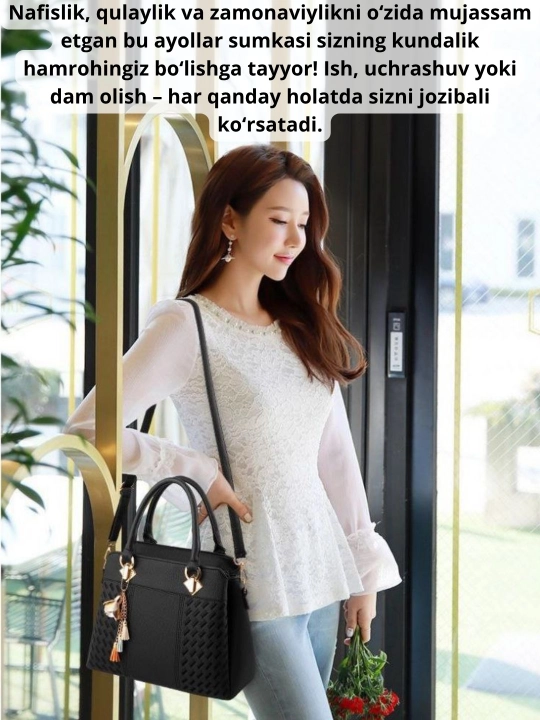 Ayollar uchun charm sumka, klassik ko‘rinishidagi