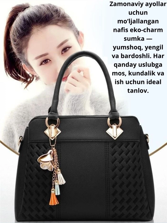 Ayollar uchun charm sumka, klassik ko‘rinishidagi