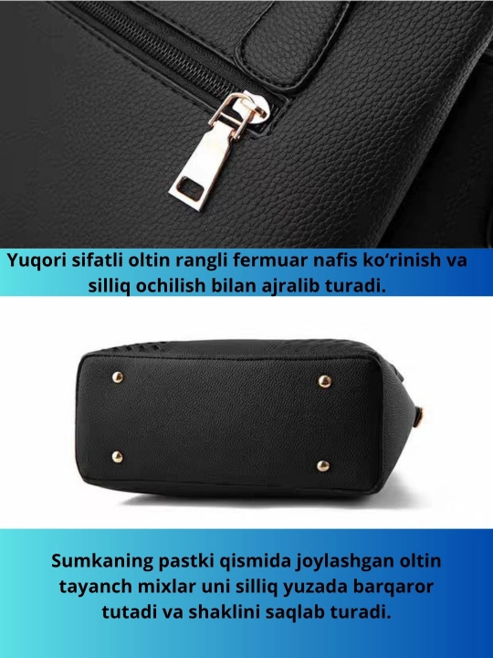 Ayollar uchun charm sumka, klassik ko‘rinishidagi