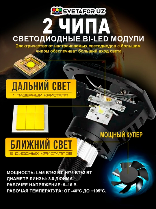AOZOOM BLACK KING KONG универсальный BILED 3 дюйма, низкое 55 В/высокое 75 В, 6000 К, 12 В