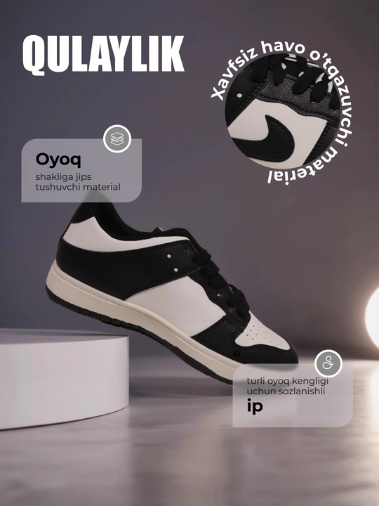 Krosovkalar oq-qora erkaklar uchun charm kundalik qulay va zamonaviy