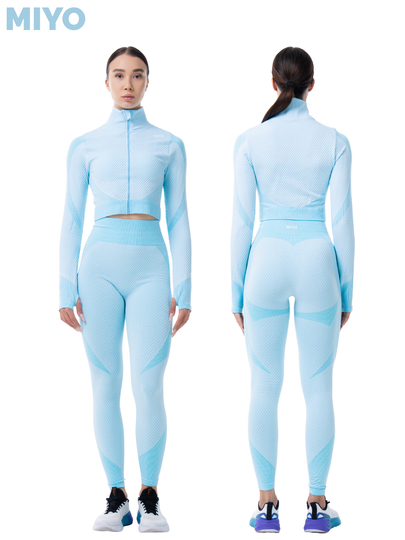 MIYO Fit AERO спортивный комплект для женщин, леггинсы и укороченный топ с длинным рукавом — MIYOSPO-MSSETSECOND-НГОЛУБ-L