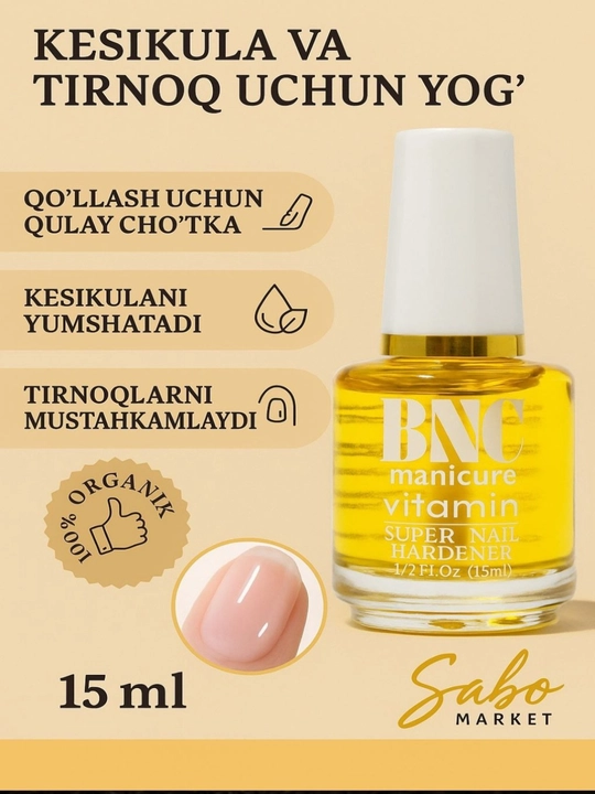 Tirnoq va kesikulalar uchun tabiiy vitamin moy + rangsiz asos qatlam BNC Manikyur, 15 ml - 