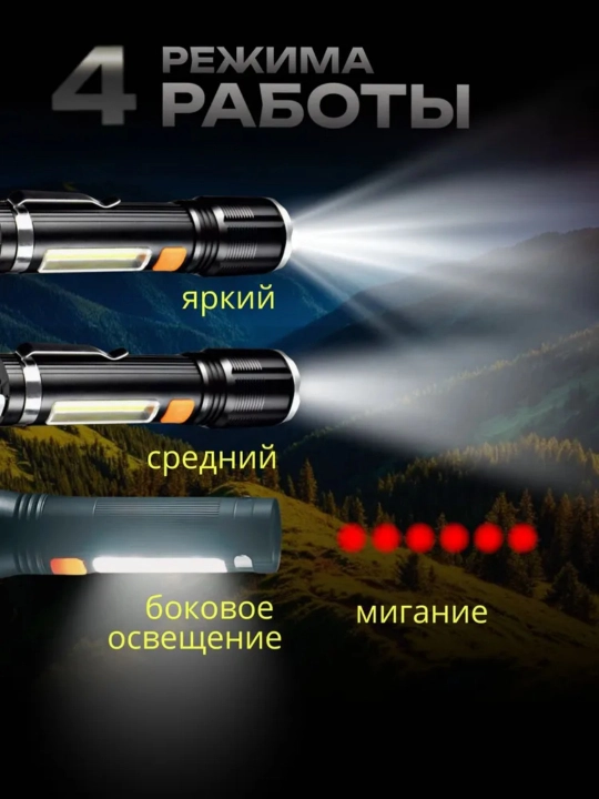 Akkumulyatorli qo‘l chirog‘i, ixcham, LED, USB quvvatlagichli