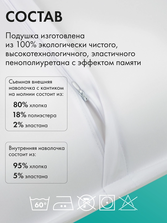 Подушка ортопедическая для сна, с эффектом памяти, анатомическая форма
