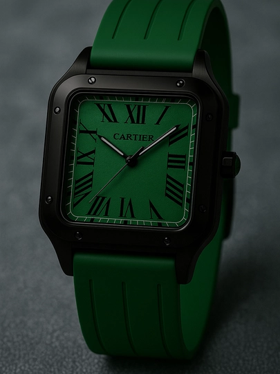 Мужские классические часы, в стиле Cartier – квадратный корпус, чёрный ремешок — VINTAG1-35W0067-ЗЕЛХАКИ