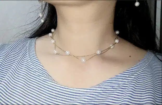 Marvarid bilan bo'yin zanjiri, choker, ayollar va qizlar uchun