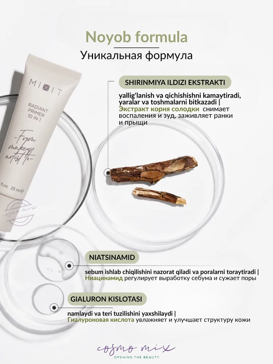 Светоотражающий праймер для лица 10 в 1 - MIXIT Make Up Radiant Primer 25 мл