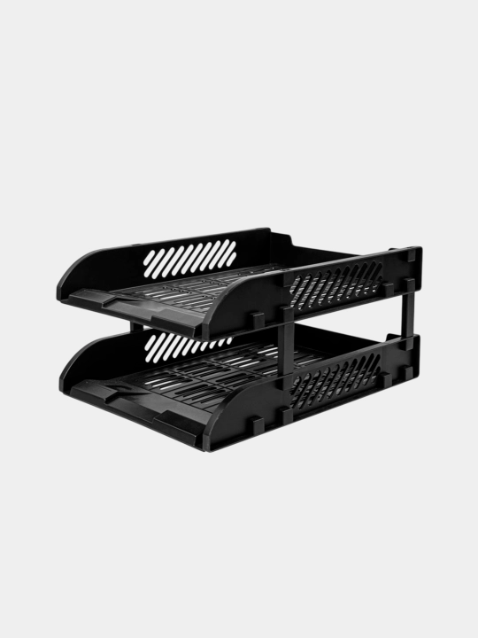 Лоток для бумаг пластиковый гор. 2 ярусный, 325 mm * 241mm * 155mm BLACK Deli E9212 - 
