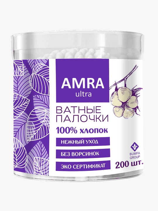 AMRA paxta tayoqchalari (silindr), 200 dona - 