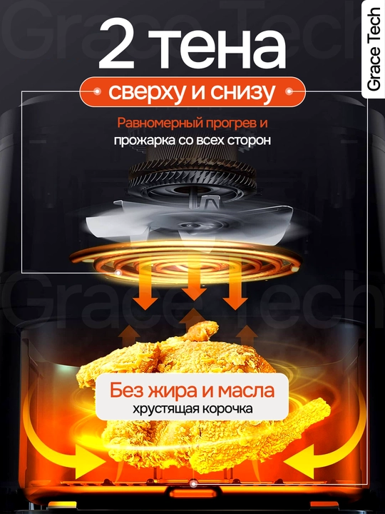 Elektr Uakeen aerogril, 10 ta 1 da, yog‘siz pishirish uchun qovurgich, 10 litr, 8 litr