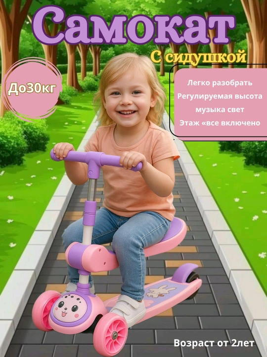 Детский трёхколёсный самокат – безопасный, регулируемый и прочный
