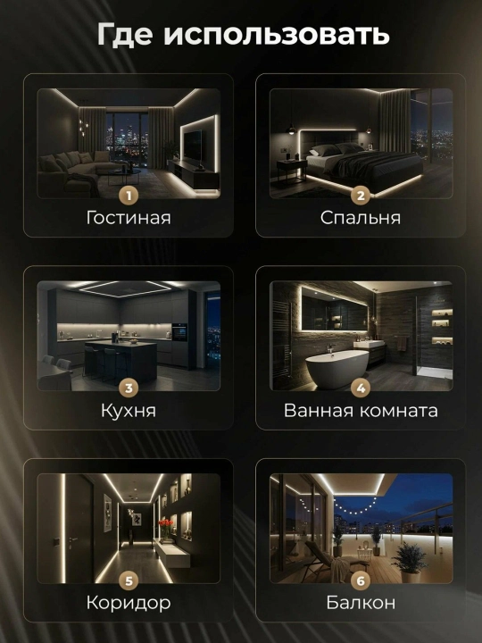 Oshxona LED yoritgichi, 2, 3, 5 metr lenta