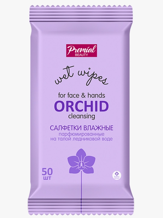 Cалфетки влажные очищающие, PREMIAL la fleur, орхидея, 50 шт - 