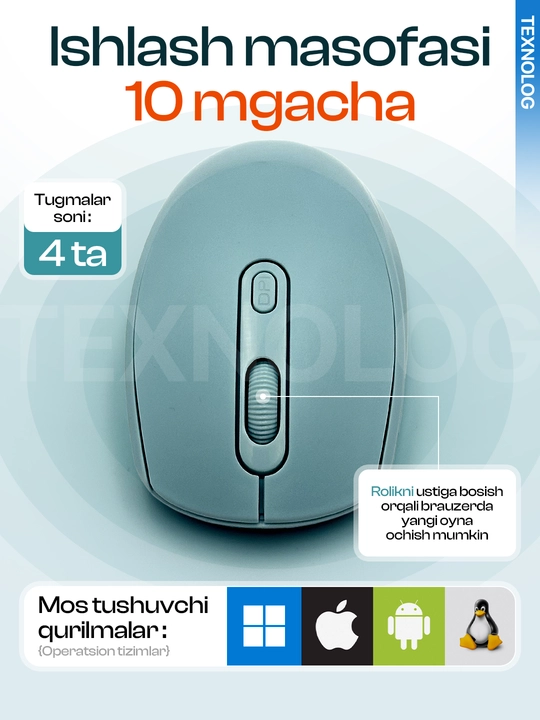 Barcha qurilmalar uchun ergonomik Bluetooth/2.4Ghz simsiz sichqoncha, qayta quvvatlanadi