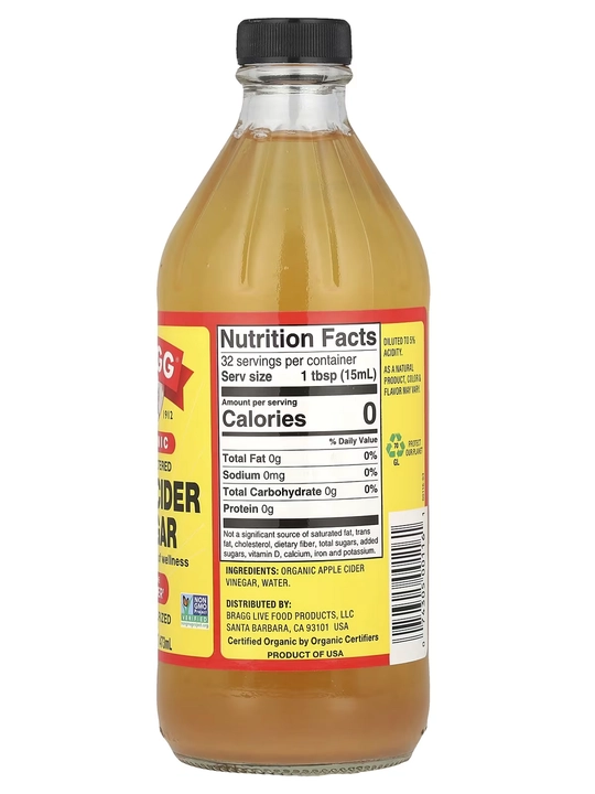 Bragg sirkali organik olma sirkasi, filtrlanmagan, 473 ml