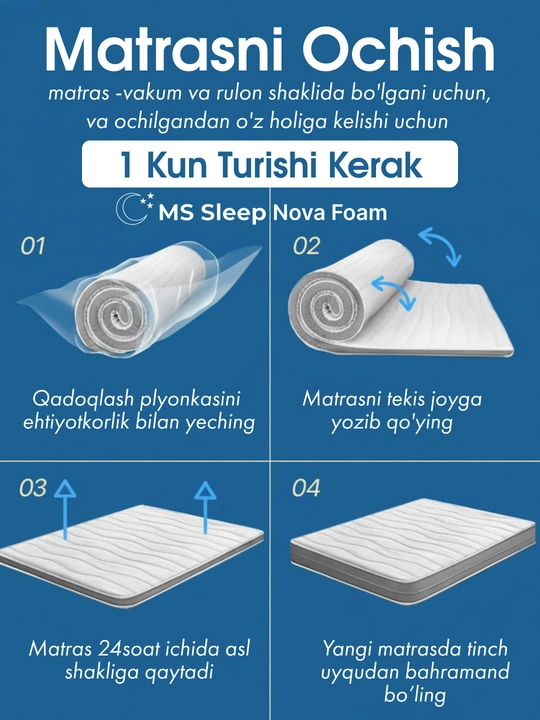 MS Sleep Nova Foam – 18 sm balandlikdagi prujinasiz ortopedik matras