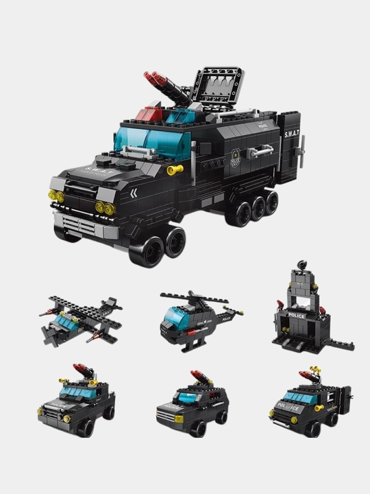 3D dizaynerlar Lego 48v1 bilan mos keladi, politsiya, kema, qal’a, avtobus, vertolyot, mashina