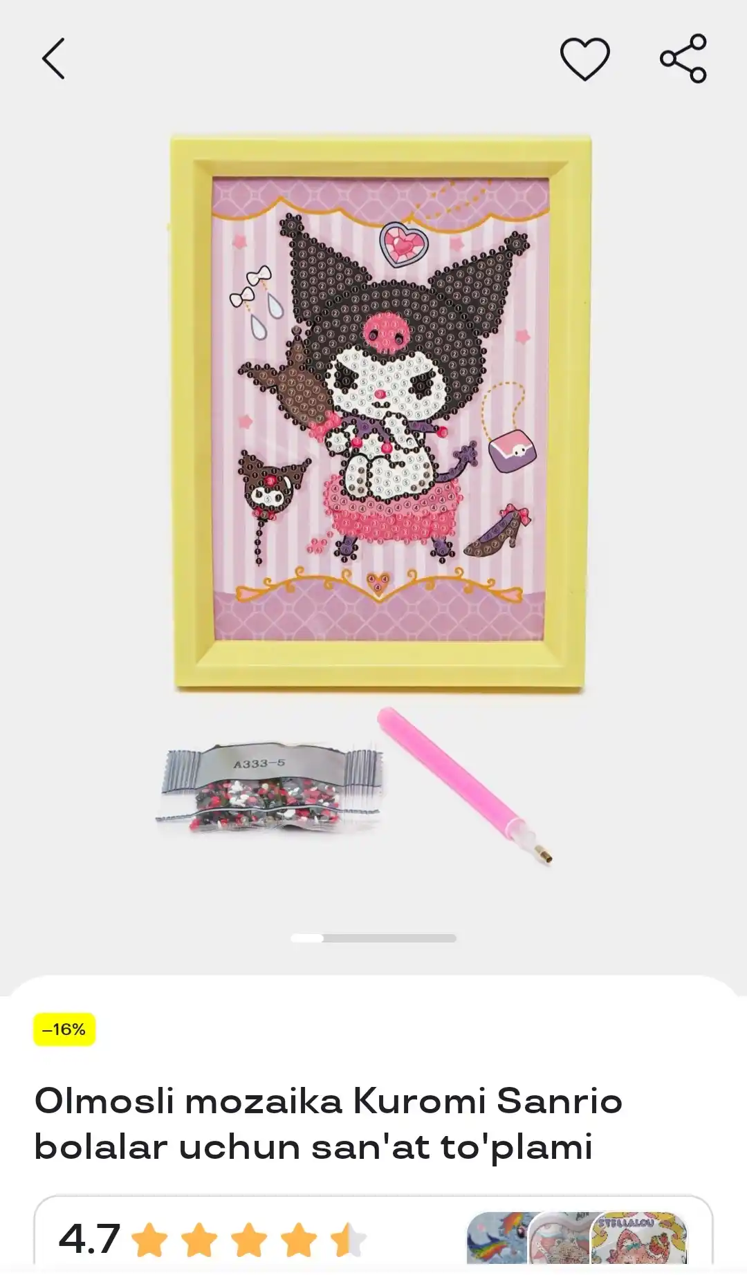 Olmosli mozaika Kuromi Sanrio bolalar uchun san'at to'plami