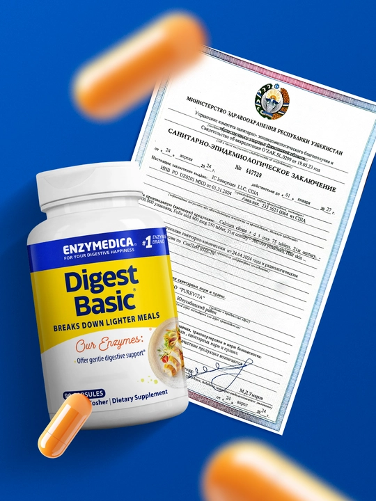 Fermentlar kompleksi Enzymedica, Digest Basic®, metabolizm uchun, USA, 90 kapsula
