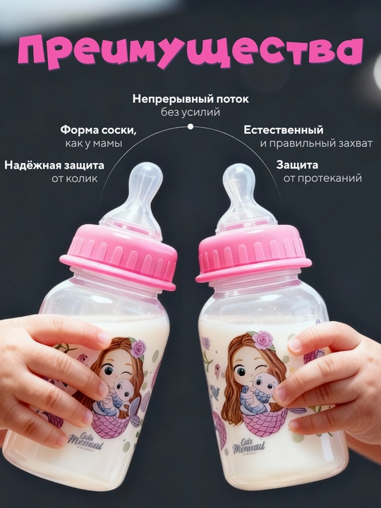 Бутылочка для детского питания с соской 125 250 мл поильник непроливайка для новорожденных