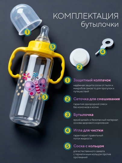 Бутылочка для детского питания с соской 125 250 мл поильник непроливайка для новорожденных — NINISH-БУТЫЛОЧКА-ЛИМОН-250