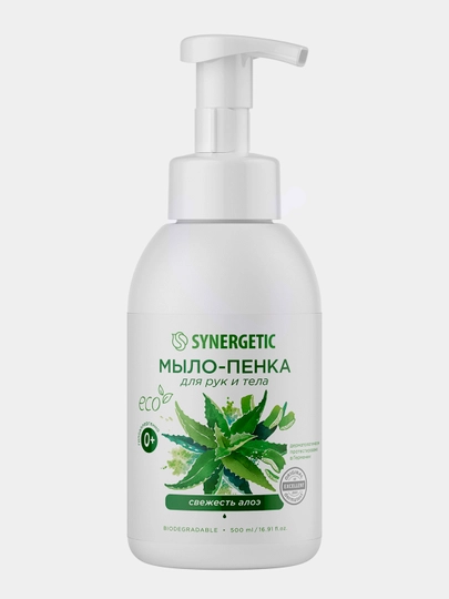 Qo'llar va tanalar uchun ko'pikli bolalar sovuni SYNERGETIC aloe yangiligi, 500 ml