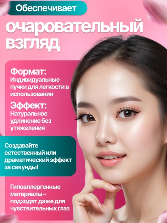 Набор натуральных, не слишком длинных, завитых ресниц