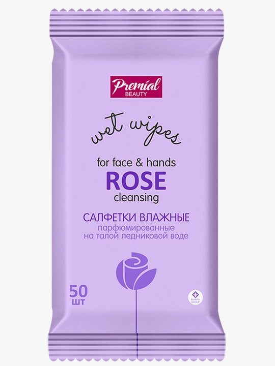Nam tozalovchi salfetkalar, PREMIAL la fleur, atirgul 50 dona - 