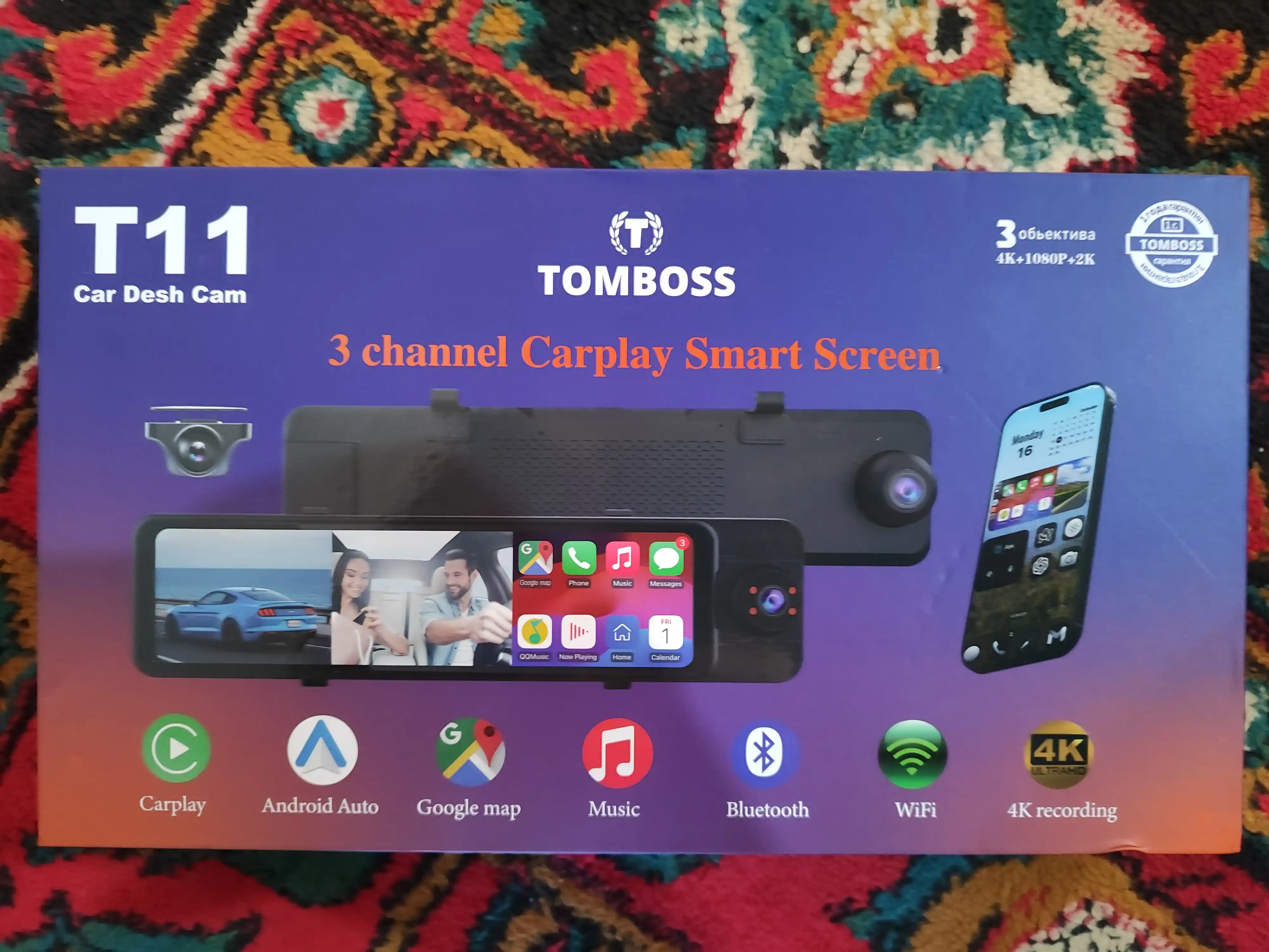 Видеорегистратор 3 камеры, Автомобильный видеорегистратор TOMBOSS T11, Wi-Fi наблюдение