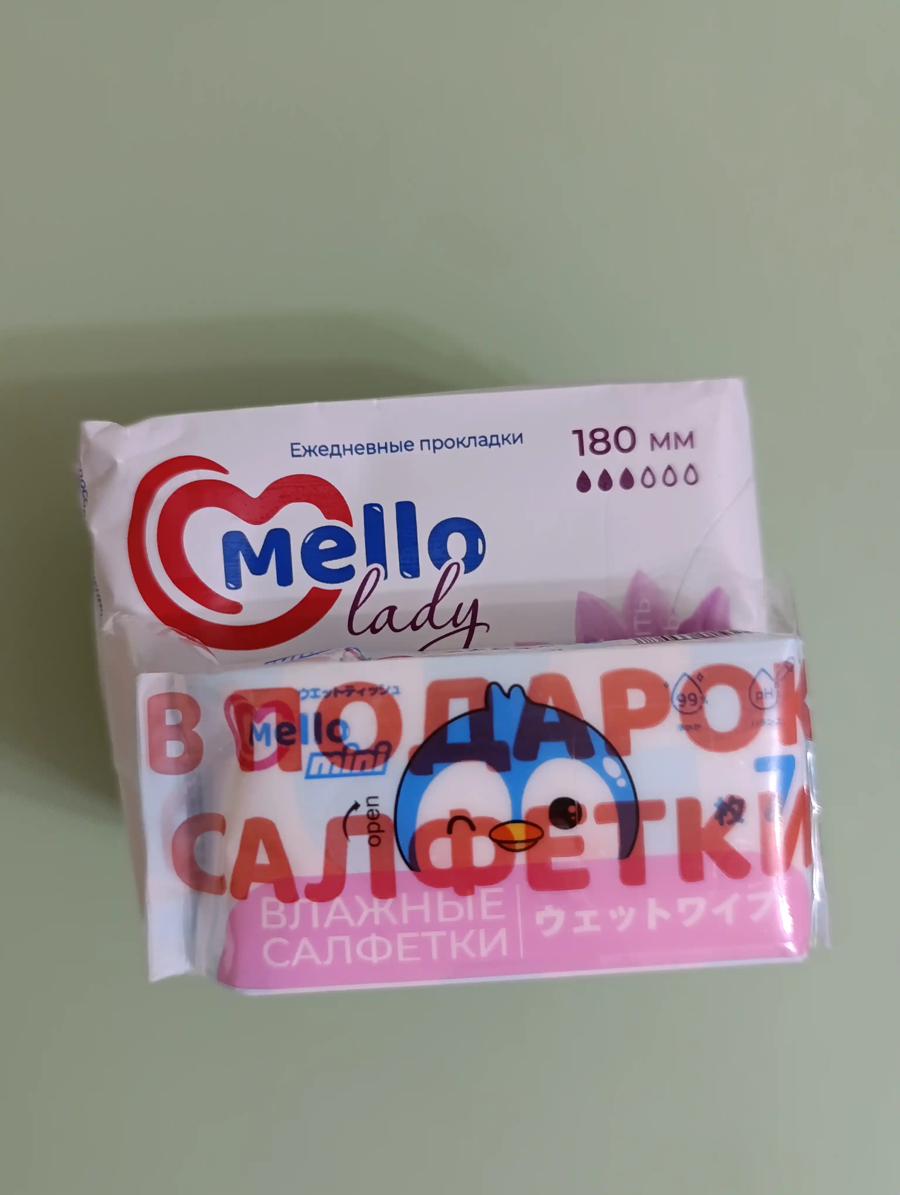 Mello lady 18 ayollar gigiyena qistirmalari. o‘lchami 180mm + Mello nam salfetkalari 1dona