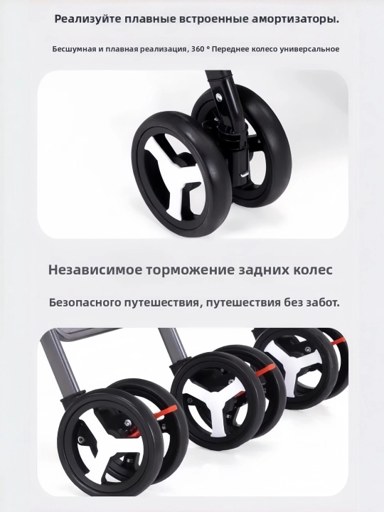 Коляска для двойни с глубоким капюшоном, регулируемой спинкой и большими EVA колёсами