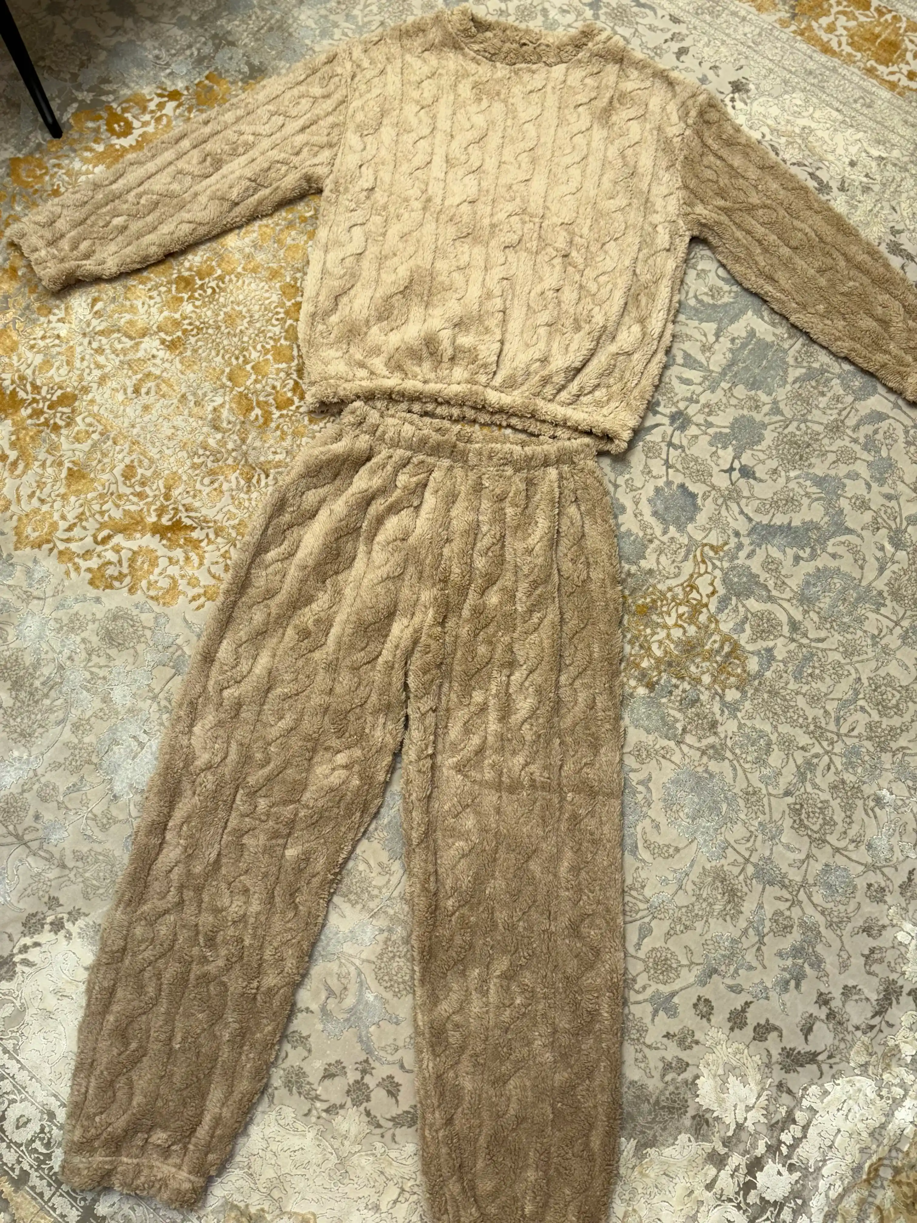 Ayollar va qizlar uchun issiq qishki flizli pijama dvoyka, komplekt shim, triko, kofta