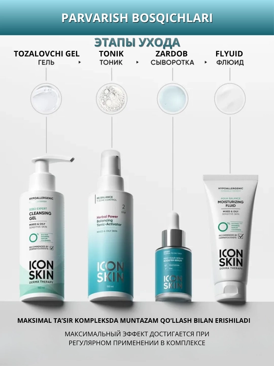 ICON SKIN yuz serumi — namlash, tiklash, taranglik va lifting, 30 ml