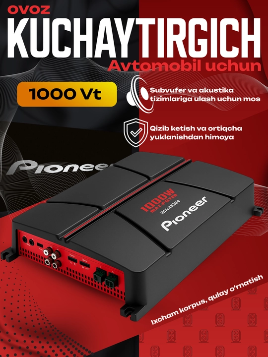 Pioneer GM-A6704 kuchaytirgich, 1000W, 4 kanalli, Avtomobil uchun - 