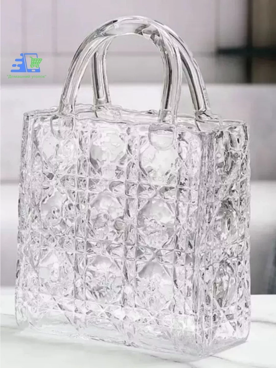 Ваза стеклянная в форме сумки, прозрачная, 30 см