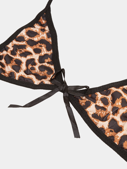 Miniatura leopard ichki kiyim komplekti XS-S, uchburchak tepali va bog'lamali