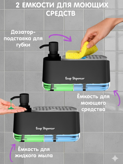 Универсальный диспенсер 3 в 1 и 2 в1 для моющего средства