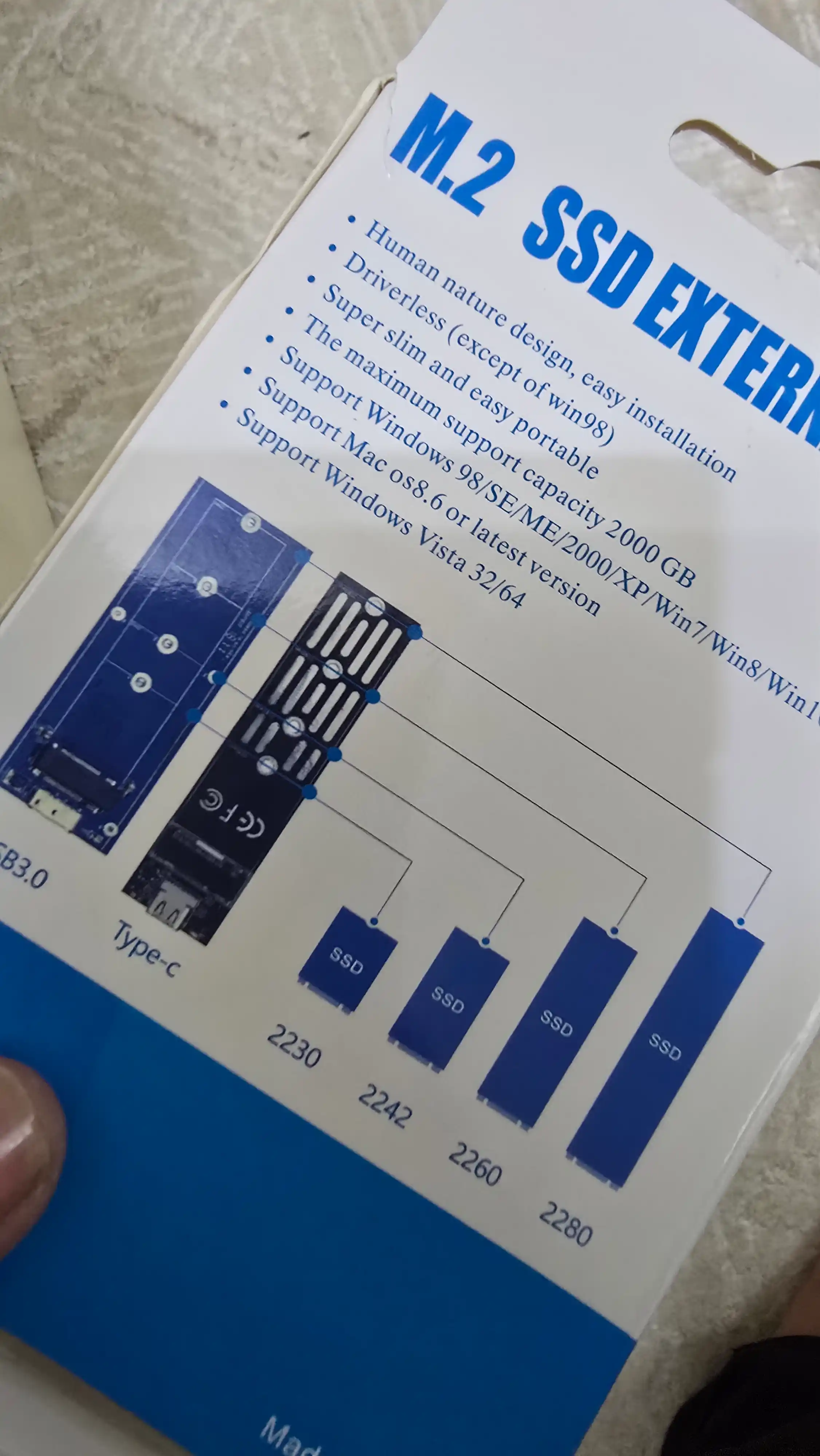 HDD SSD NVME uchun USB 3.0 qolip keys 2.5 qattiq diski va SSD uchun, tashqi shaffof quti