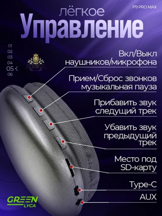 Naushnik P9 Simsiz Bluetooth Quloqchin | Mikrofonli | Bass | SD karta | AUX | Telefon PC