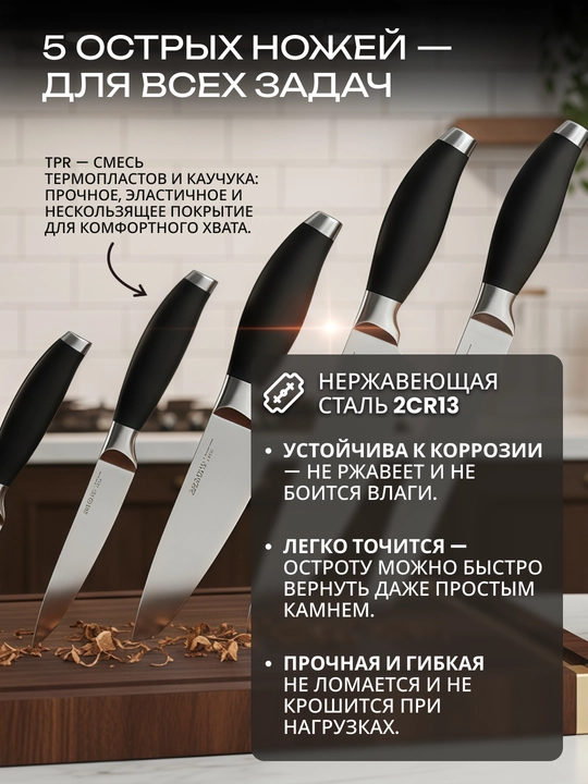 Набор ножей Ardesto Gemini, нержавеющая сталь, не мыть в посудомоечной машине, AR2106SB