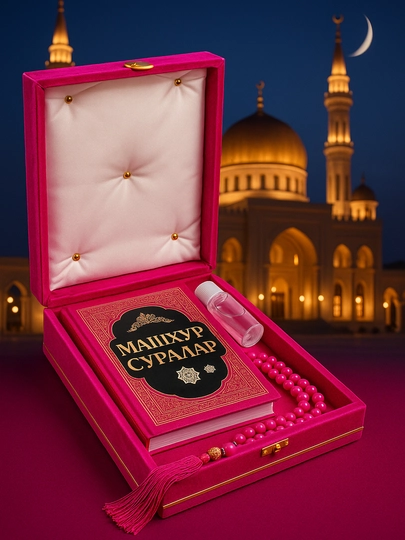 Религиозный набор для намаза, книга, тасбех, вода зам-зам, в подарочной упаковке — TOPBAZA-90W0101-КРАСН