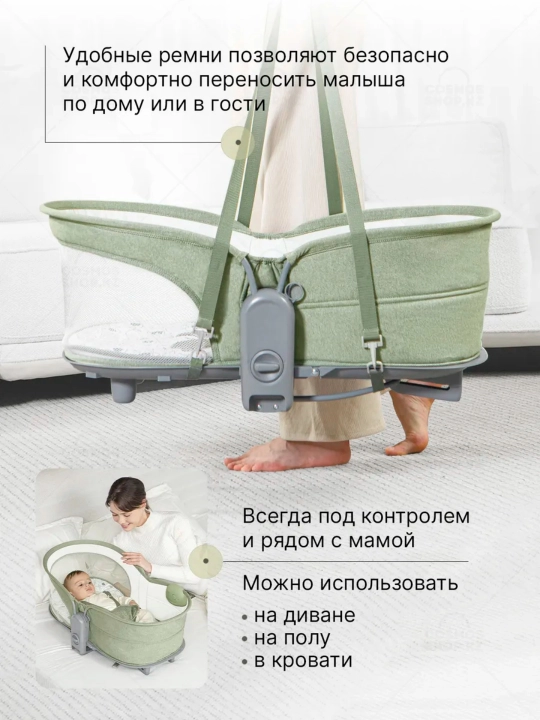 Люлька-шезлонг 6 в 1 для новорождённых, с регулируемой спинкой и москитной сеткой
