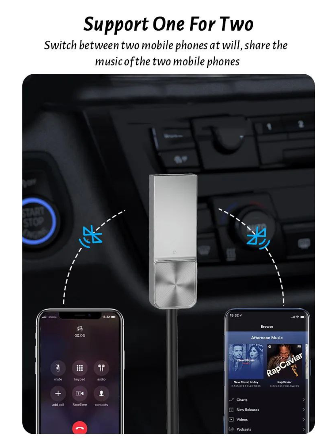 Автомобильный Bluetooth AUX адаптер — Беспроводная музыка и чёткие звонки - 