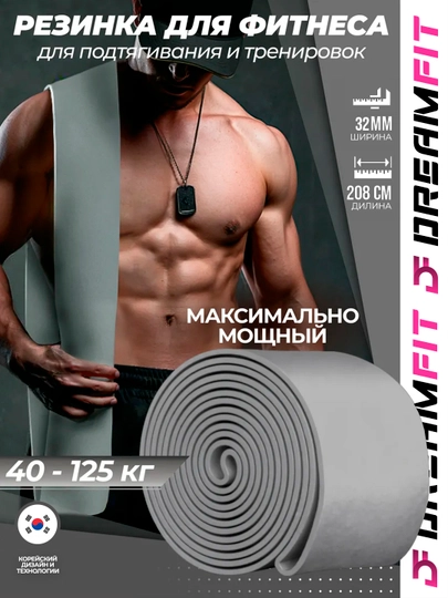 Резинка для фитнеса, латексная, универсальная, для тренировок, сопротивление 2, 125 кг — DFSPORT-FITREZINA-СЕРЫЙ