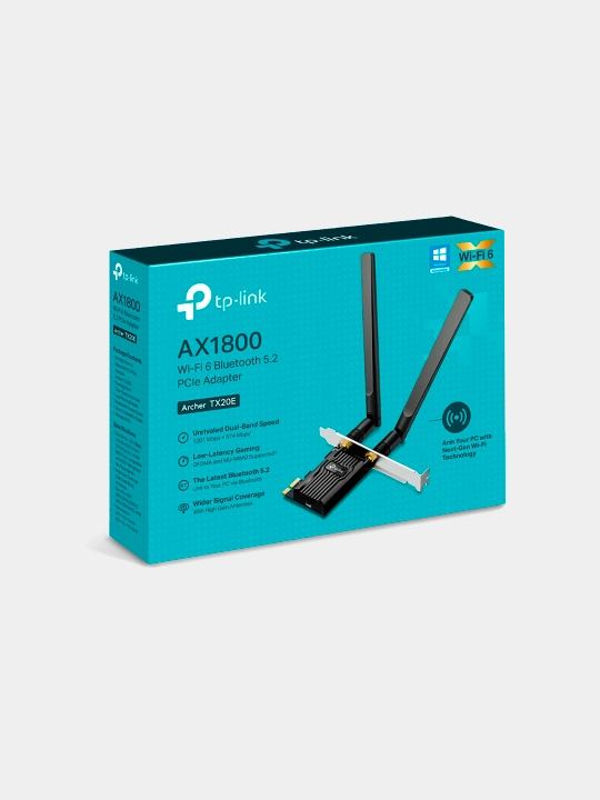 TP-Link Archer TX20E – Wi-Fi6 AX1800 PCI-E адаптер, 2 внешние антенны, Bluetooth 5.3 - 