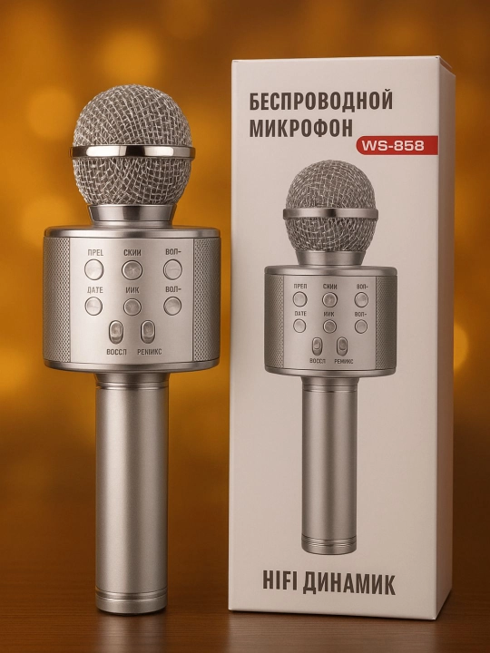 Караоке микрофон для детей, беспроводной с Bluetooth, WS-858, колонка с микрофоном