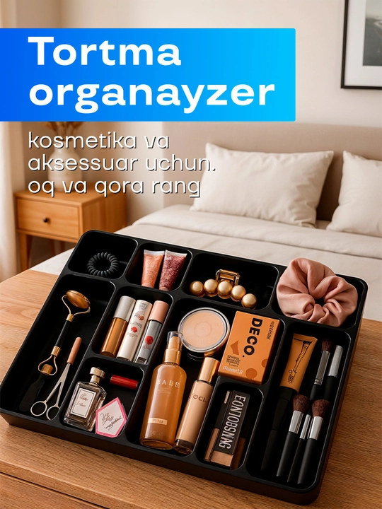 Kosmetika saqlash uchun organayzer, stol tortmasi uchun ajratuvchi, zargarlik buyumlari va ofis anjomlari uchun - 